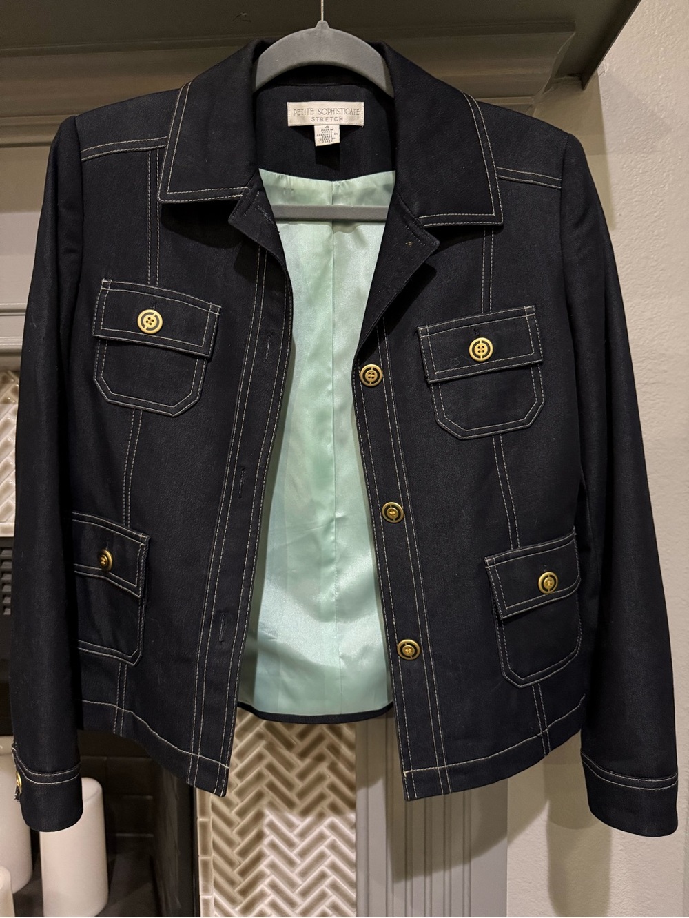 Petite Sophisticate Black Jacket with Mint Green Lining